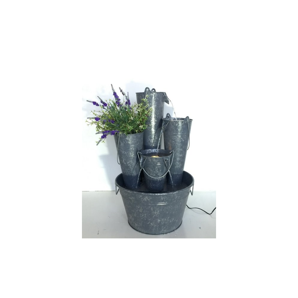 Crafted Fountain - Zinc Metal Pails In Large Pail With Led
