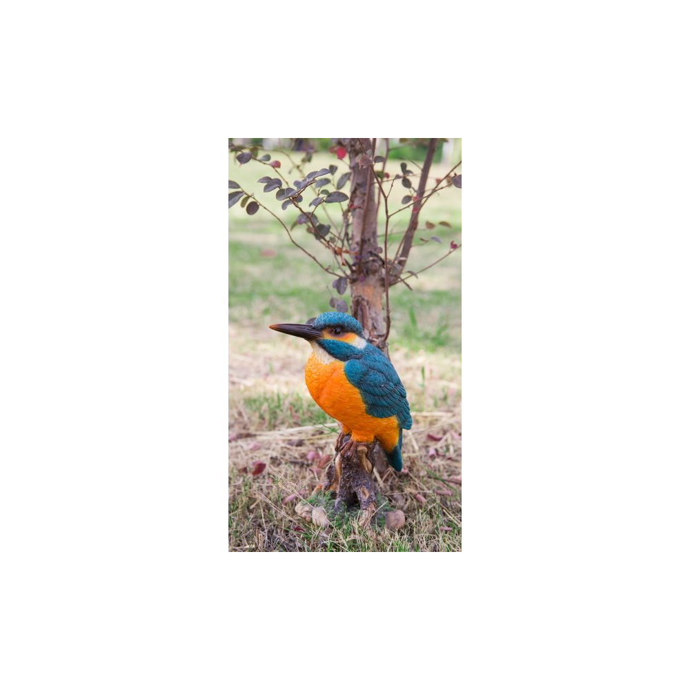 Kingfisher On Stump Statue - Blue & Orange