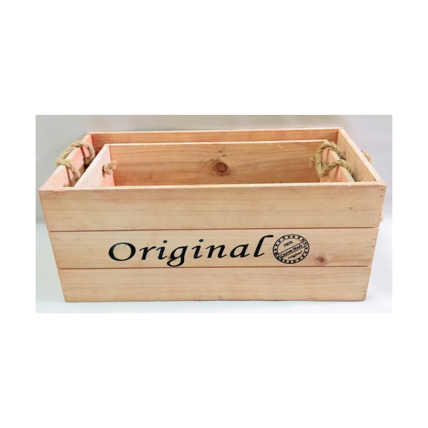 Large Original Wood Containers With Rope Handles