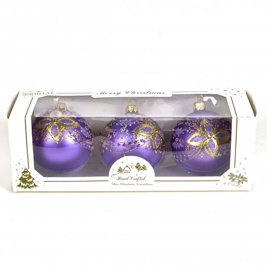 Crbl-042-t Hand Crafted Glass Christmas Balls, Christmas Ornaments - Set Of 3