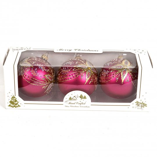 Crbl-049-t Hand Crafted Glass Christmas Balls, Christmas Ornaments - Set Of 3