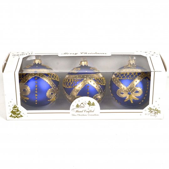 Crbl-052-t Hand Crafted Glass Christmas Balls, Christmas Ornaments - Set Of 3