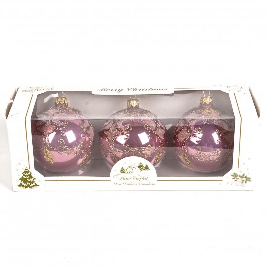 Crbl-055-t Hand Crafted Glass Christmas Balls, Christmas Ornaments - Set Of 3