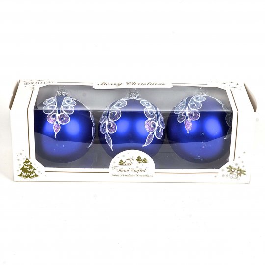 Crbl-060-t Hand Crafted Glass Christmas Balls, Christmas Ornaments - Set Of 3