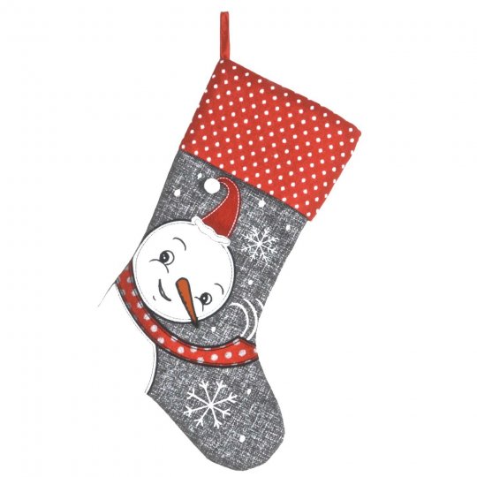 Hns-039 Christmas Burlap Stocking - Snowman Grey