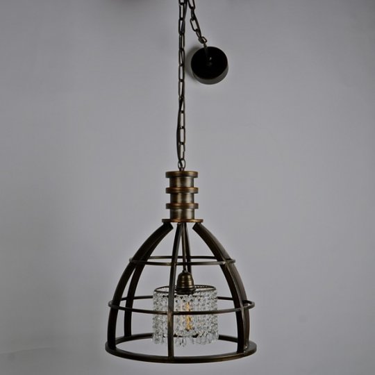 Lcd-005 Industrial Style, 1 Light Pendant Light Fixture - Grey Iron Cage - Bronze