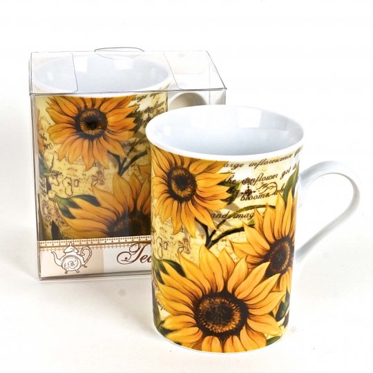 Mug-r075 Porcelain Mug In Gift Box - Sunflowers Tea Time