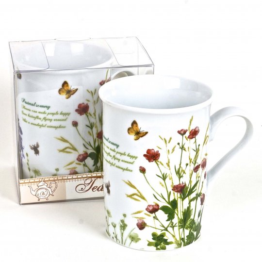Mug-r095 Porcelain Mug In Gift Box - Field Flowers Tea Time