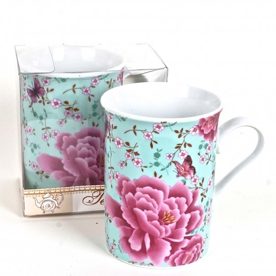 Mug-r097 Porcelain Mug In Gift Box - Peonies Tea Time