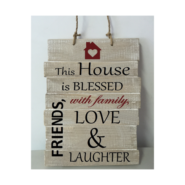Paq223h This House Is Blessed With Family,friends, Love And Laughter Wood Wall Plaque