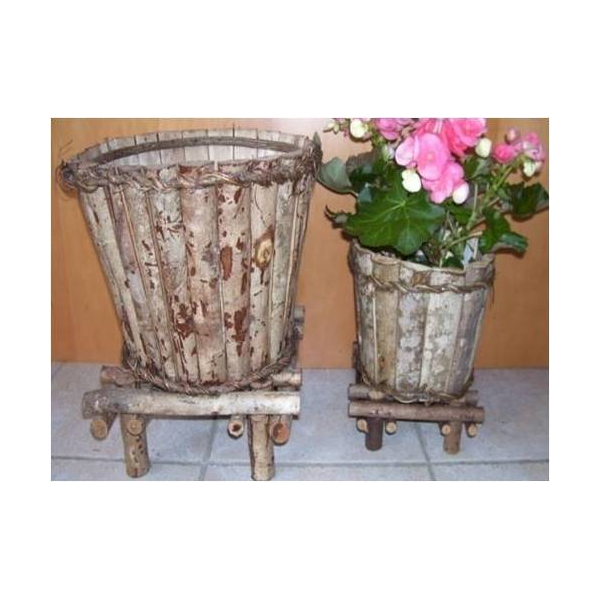Pl516r2 Set Of 2 Barkwood & Wild Roots Tapered Planters