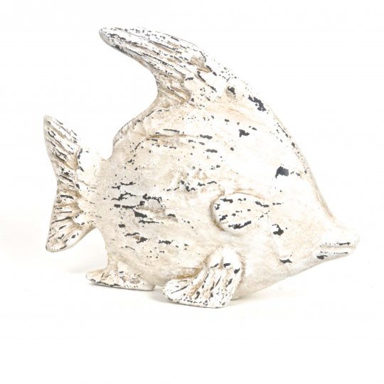 Pmdf-051-l Decorative Paper Mache Deep Sea Fish Sculpture, Distressed White - Large