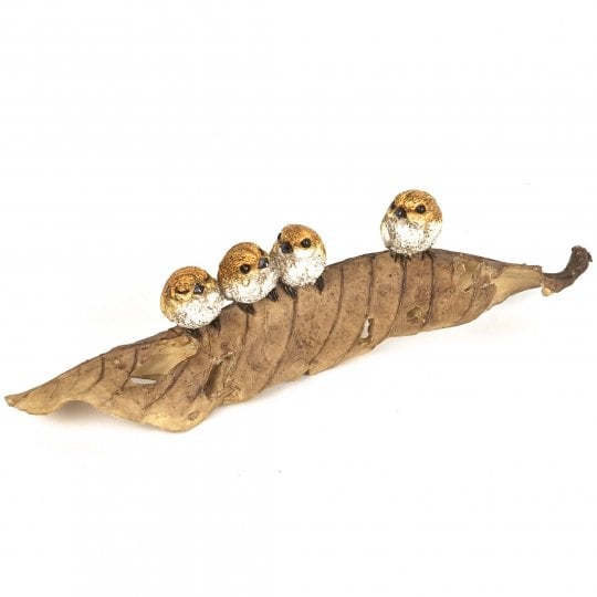 Sc002-b Three Little Birds Figurine Resting On The Leaf - 6.7 X 1. X 1.8 In.