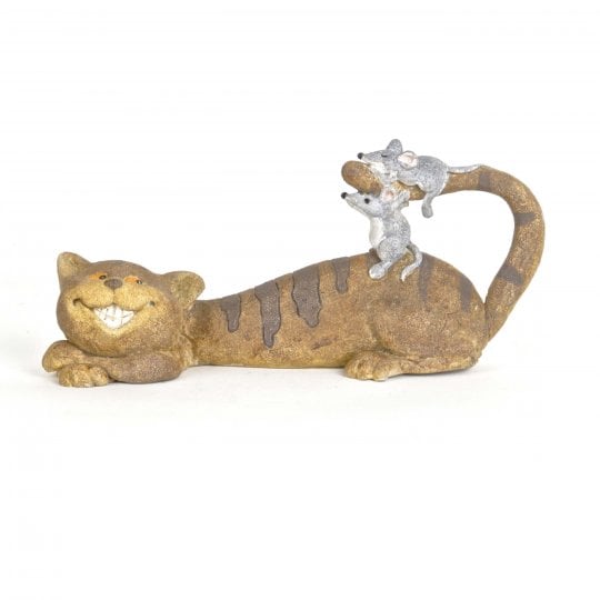 Sc002-c Cat With Mice Figurine - 6.4 X 2.2 X 2.8 In.