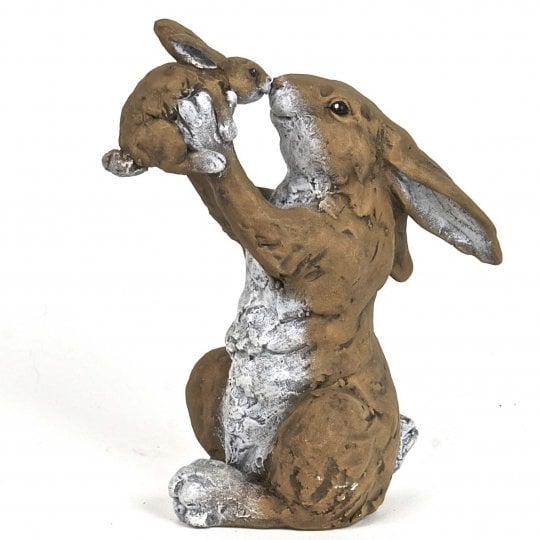 Sc002-r Happy Mother Rabbit With Baby Rabbit Figurine