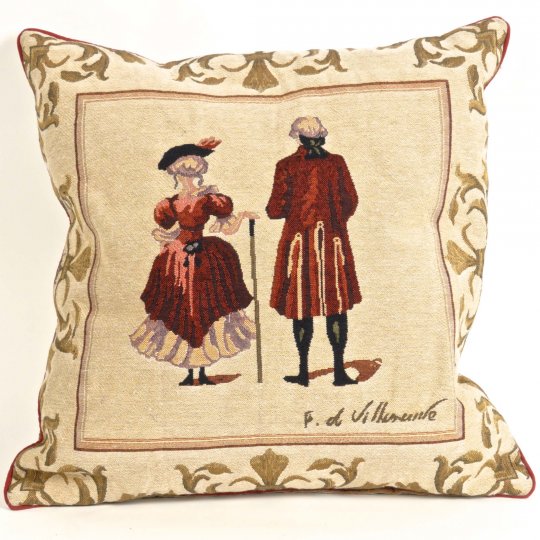 Txpc-004 Two Side Pillow Case Tapestry F De Villeneuve - Lady And Gentlemantea Time