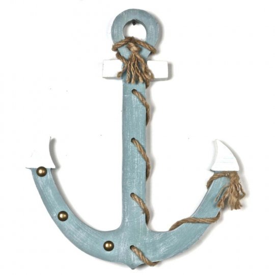 Yng-021 Wooden Wall Monting Decorative Anchor With Hooks - Blue And White