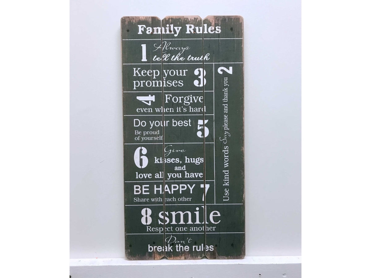 Iv-s16-g174 Family Rules Wooden Sign Wall Decor
