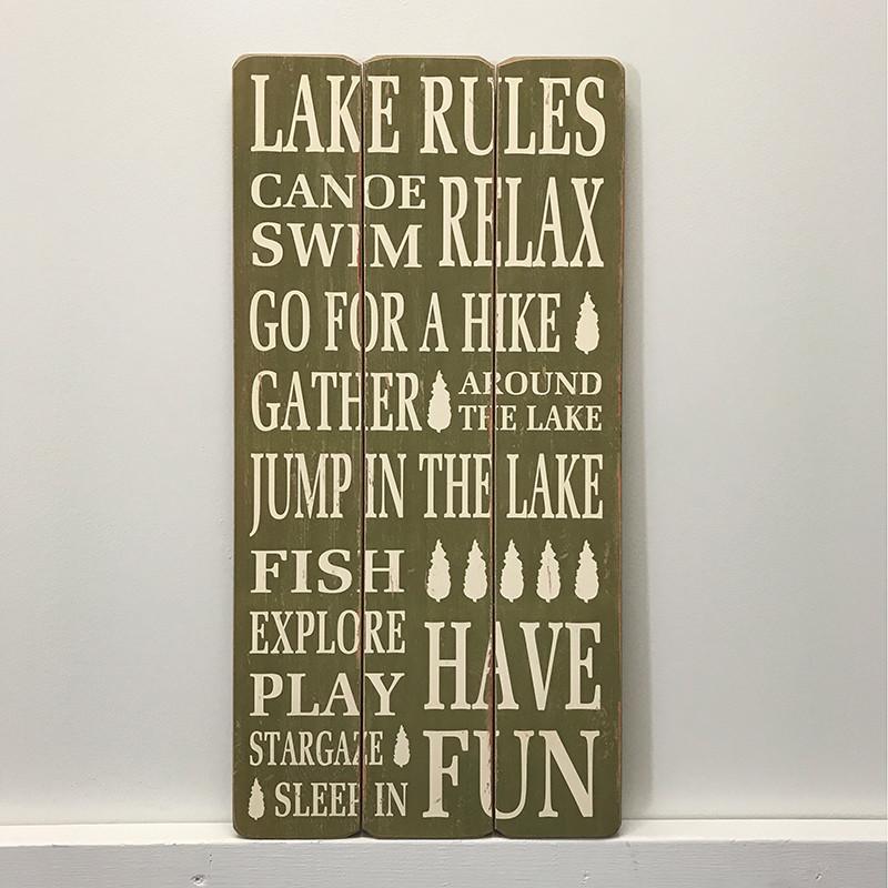 Iv-w14-g137 Lake Rules Wooden Sign Wall Decor