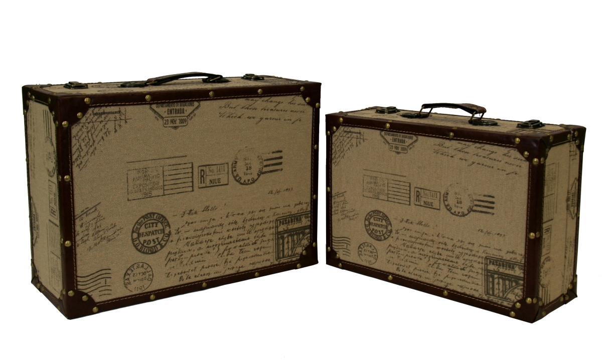 Bm-dv17509 6.25 X 16.5 In. Decorative Travel Stamp Suitcase Set, Brown - 2 Piece