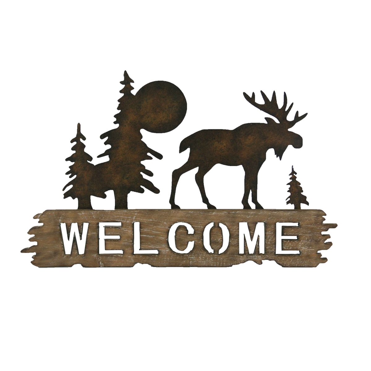 Bm-sr17502 Moose Welcome Cut Out Wood & Metal Wall Decor