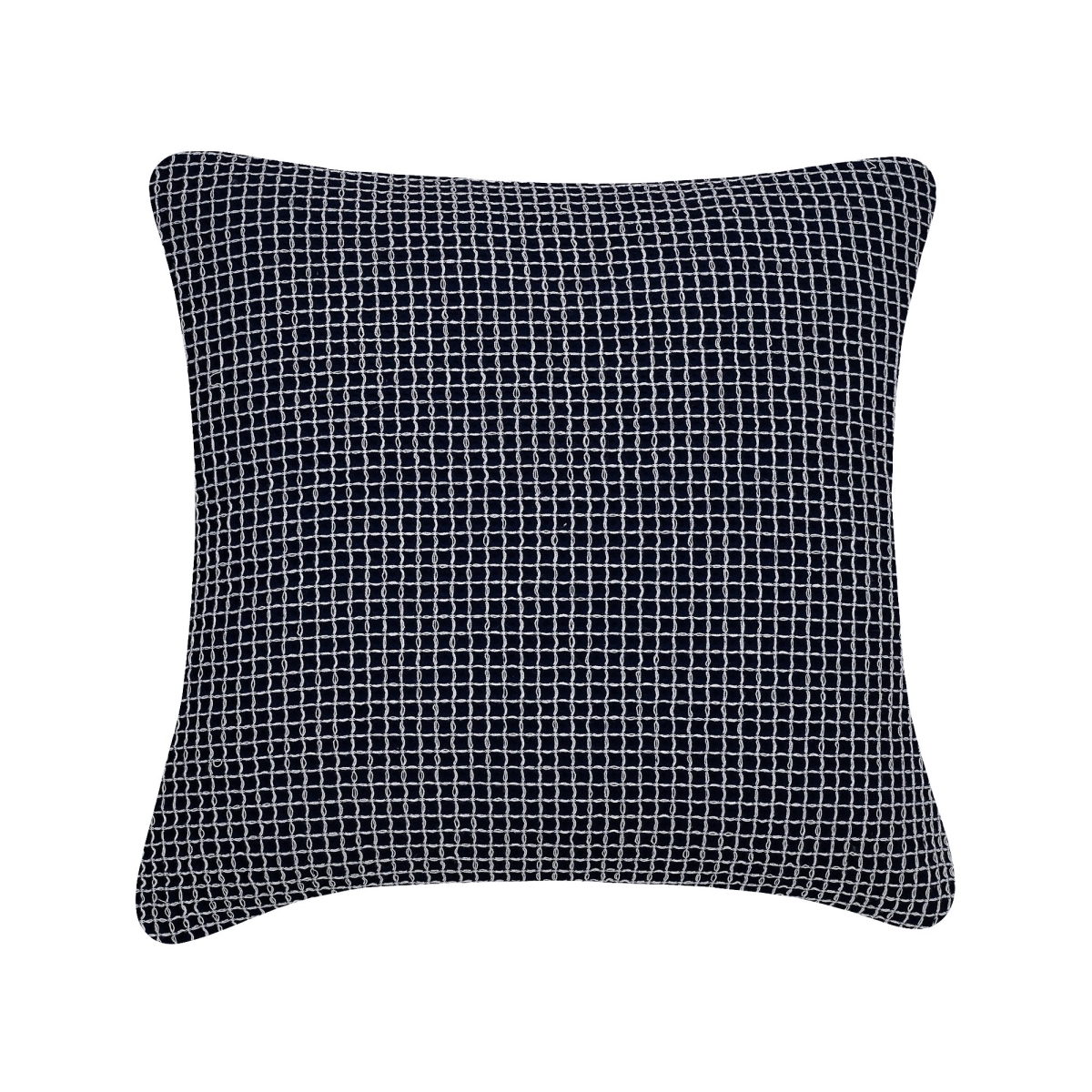 20 X 20 In. Waffle Decorative Cushion, White & Navy - 100 Percent Duck Feather