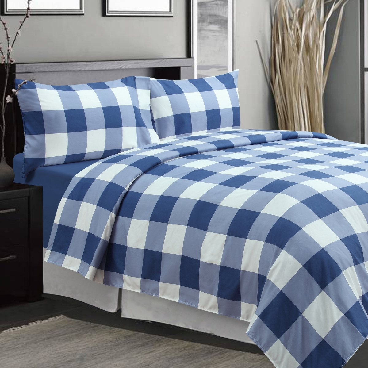 Oxford Printed Sheet Set, Navy - King Size