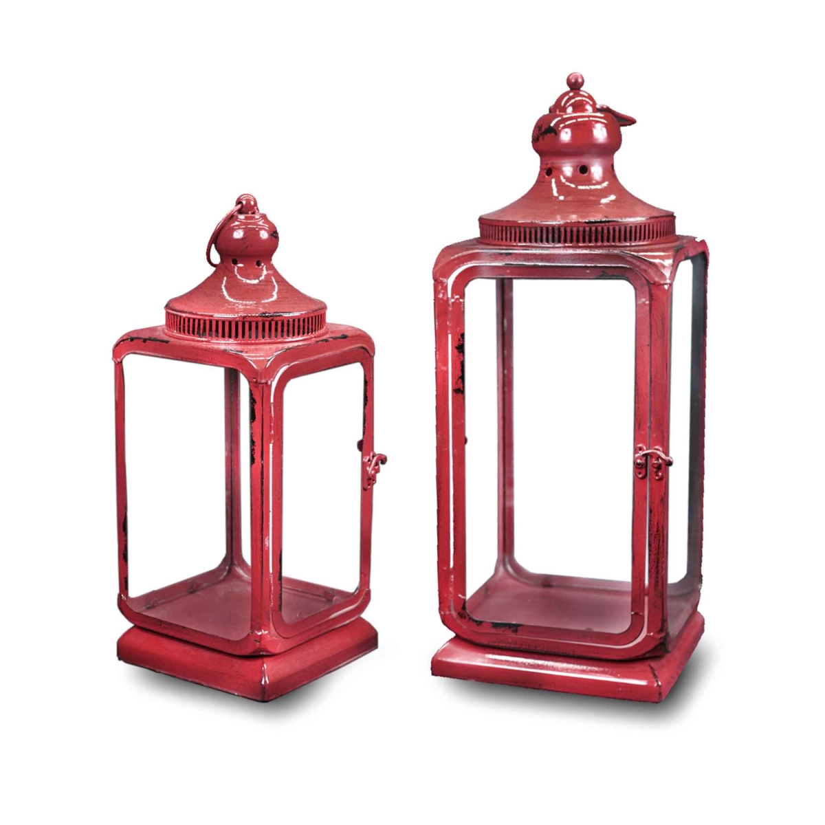 BM-HD3306 Set Of 2 Rustic Red With Handles Lanterns