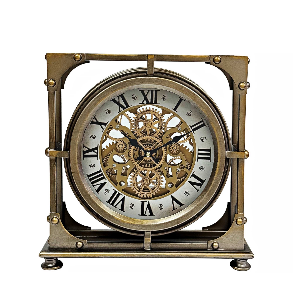 BM-TC3035 Distressed Bronze With Exposed Moving Gears Table Clock