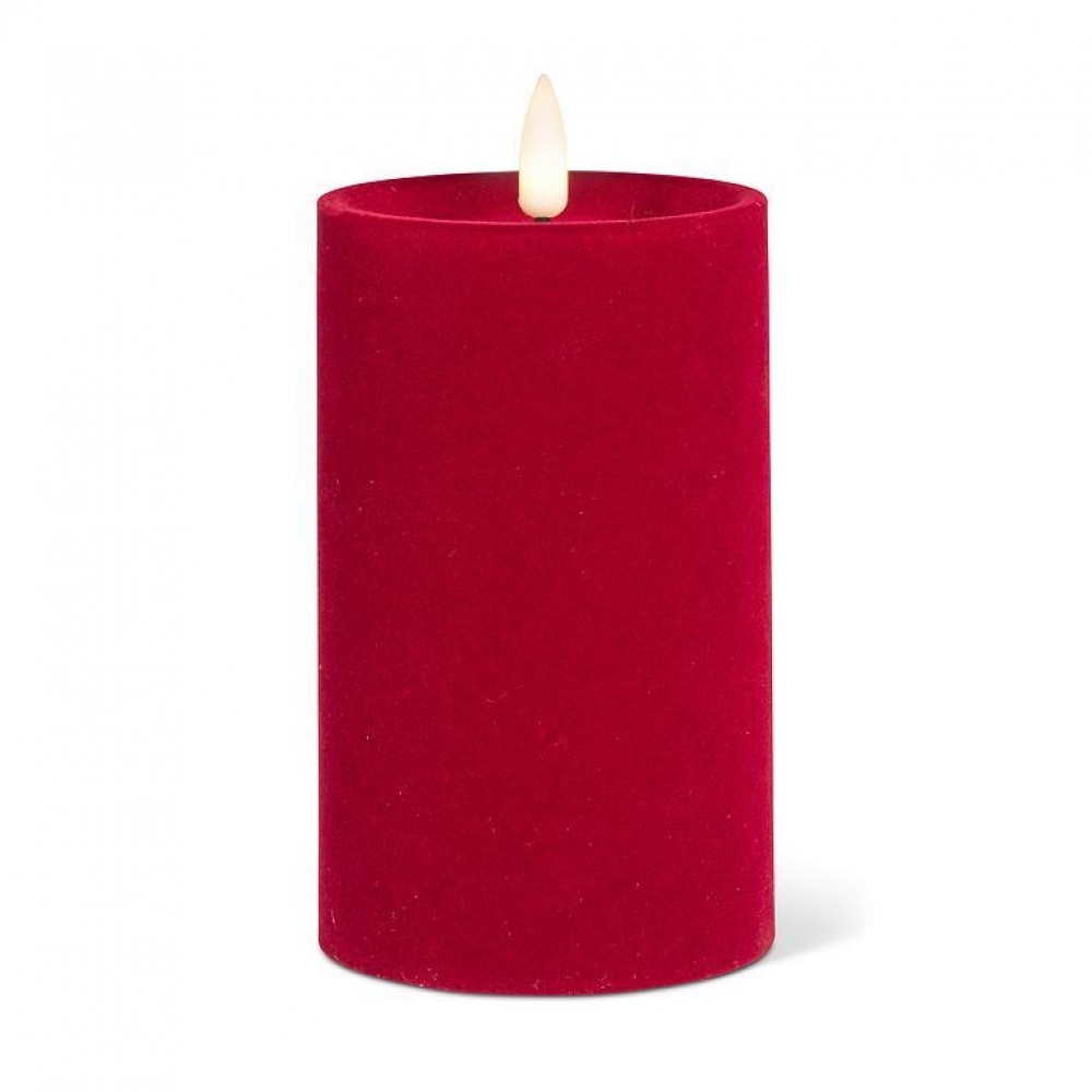 AB-27-VELVET-013-BURG Medium Burgundy Velvet Look Led Pillar Candle
