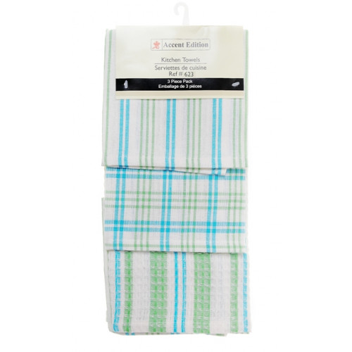 Ag-34623 3 Piece Tea Towels Set, Mid Blue Plaid
