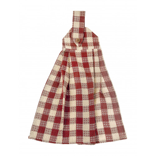 Ag-36251 Hanging & Tie Button Towel, Burgundy Check