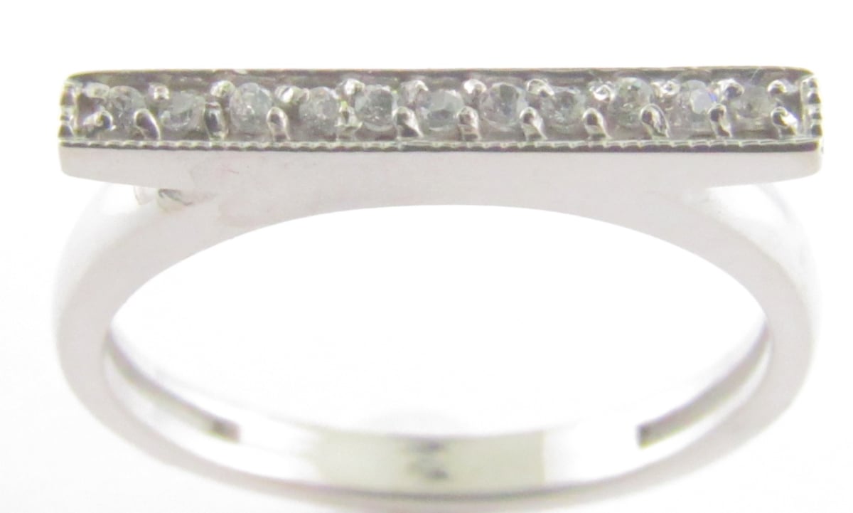 Lr172wg14kt-4 Genuine Diamond Bar Ring 14kt, White Gold - Size 4