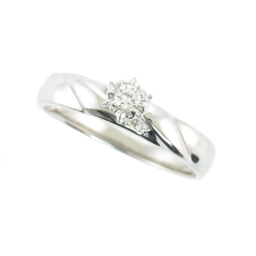 Lr170wg10k-4.5 Genuine Diamond Engagement Ring, White Gold - Size 4.5
