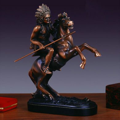 Marian Imports F14510 Chief Holding Spear On Horse Bronze Statue