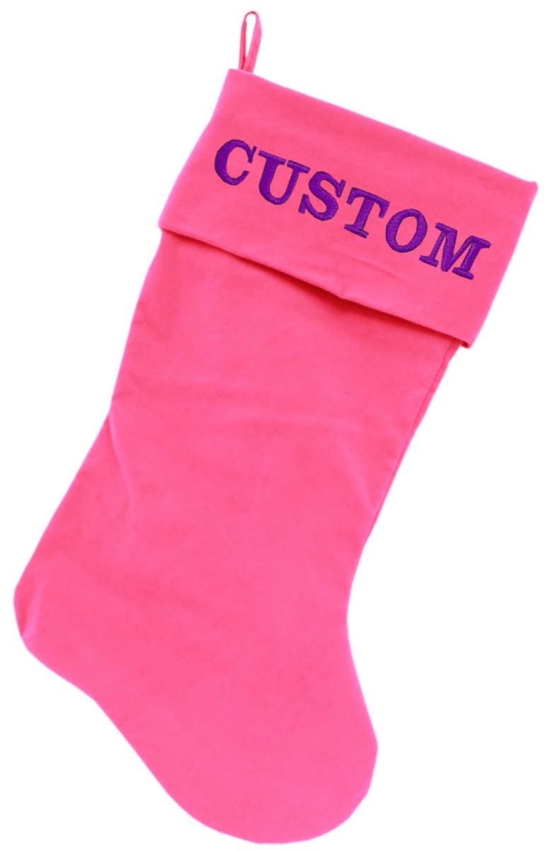 18 In. Custom Embroidered Velvet Christmas Stocking, Pink