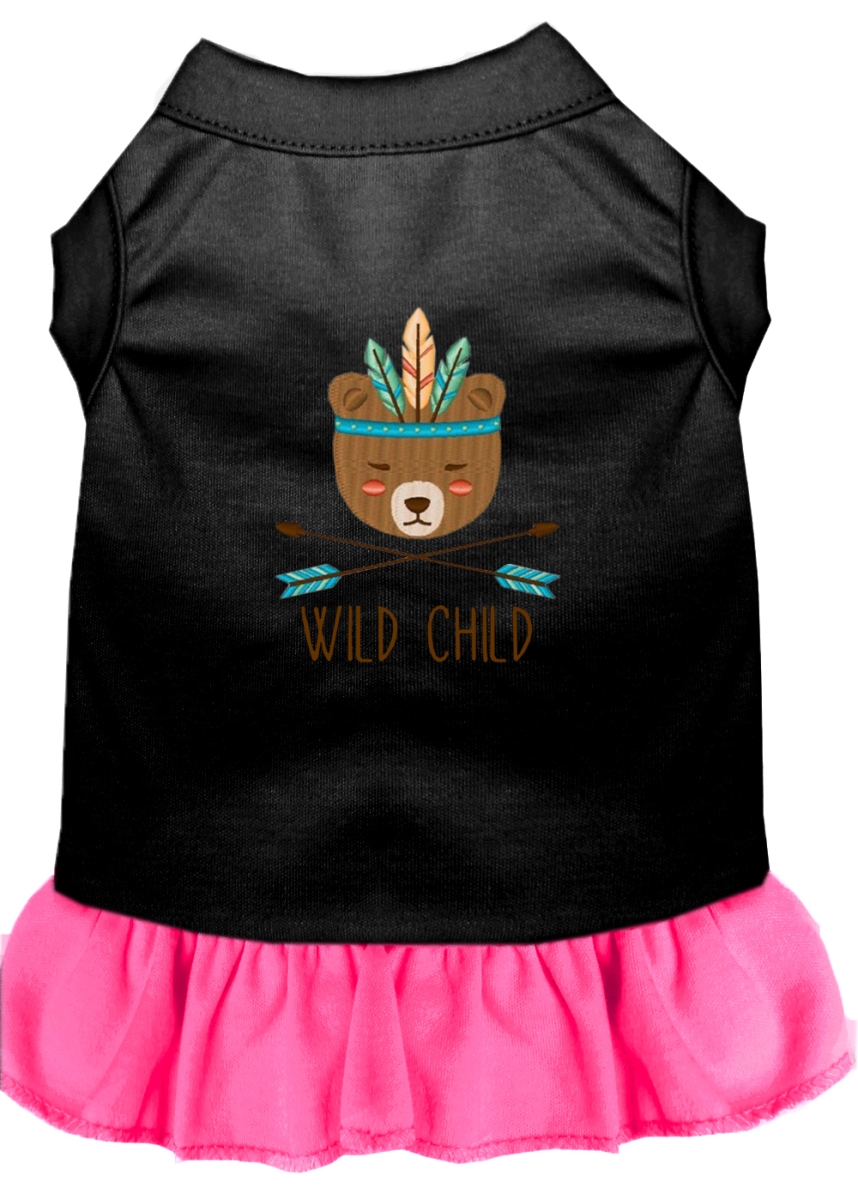 12 In. Wild Child Embroidered Dog Dress, Black & Bright Pink - Medium