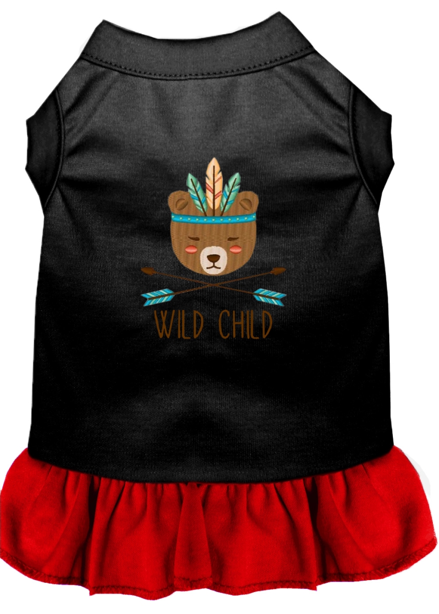 12 In. Wild Child Embroidered Dog Dress, Black & Red - Medium