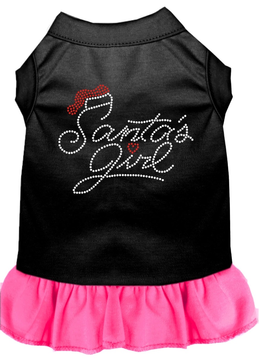 12 In. Santas Girl Rhinestone Dog Dress, Black & Bright Pink - Medium