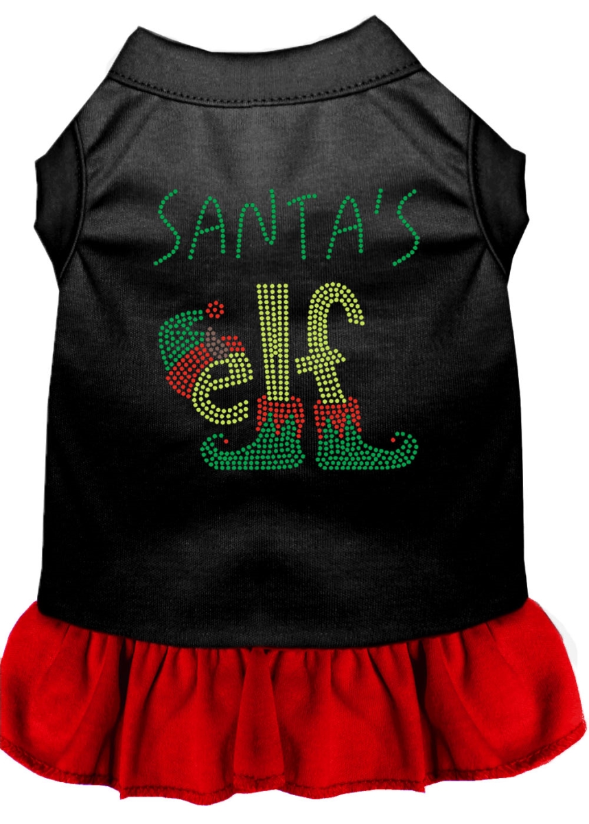 12 In. Santas Elf Rhinestone Dog Dress, Black & Red - Medium