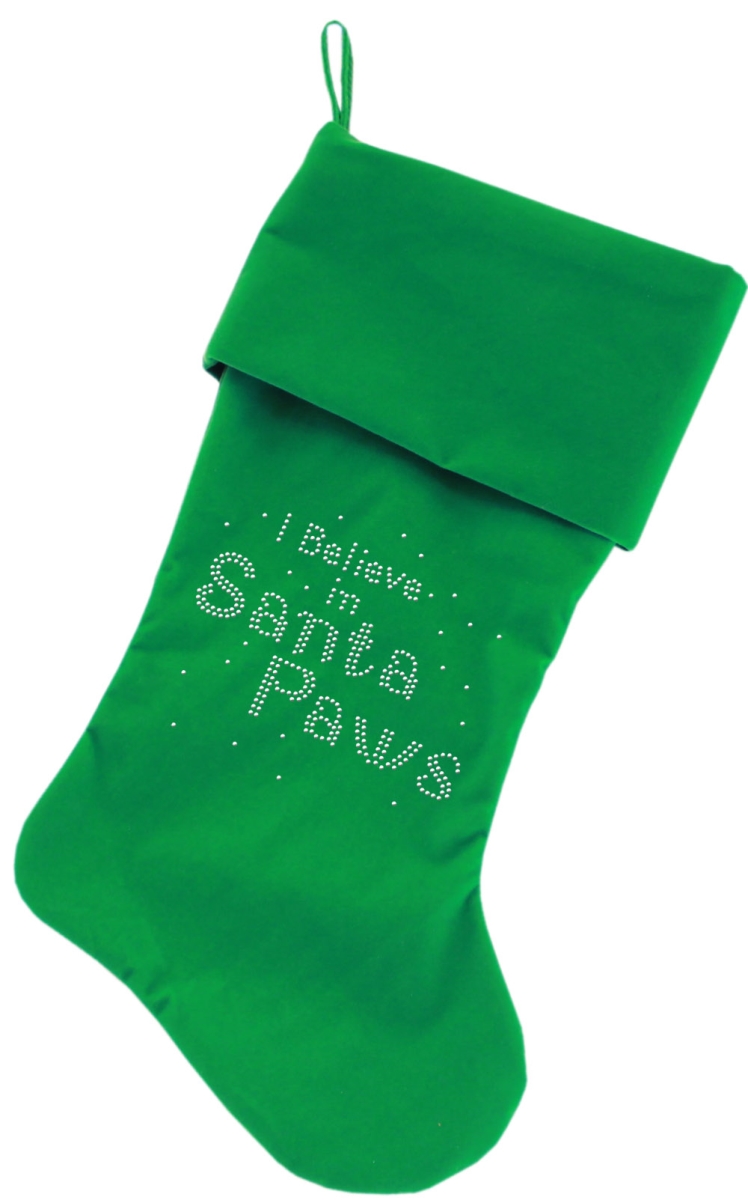 18 In. Santa Paws Rhinestone Velvet Christmas Stocking - Green