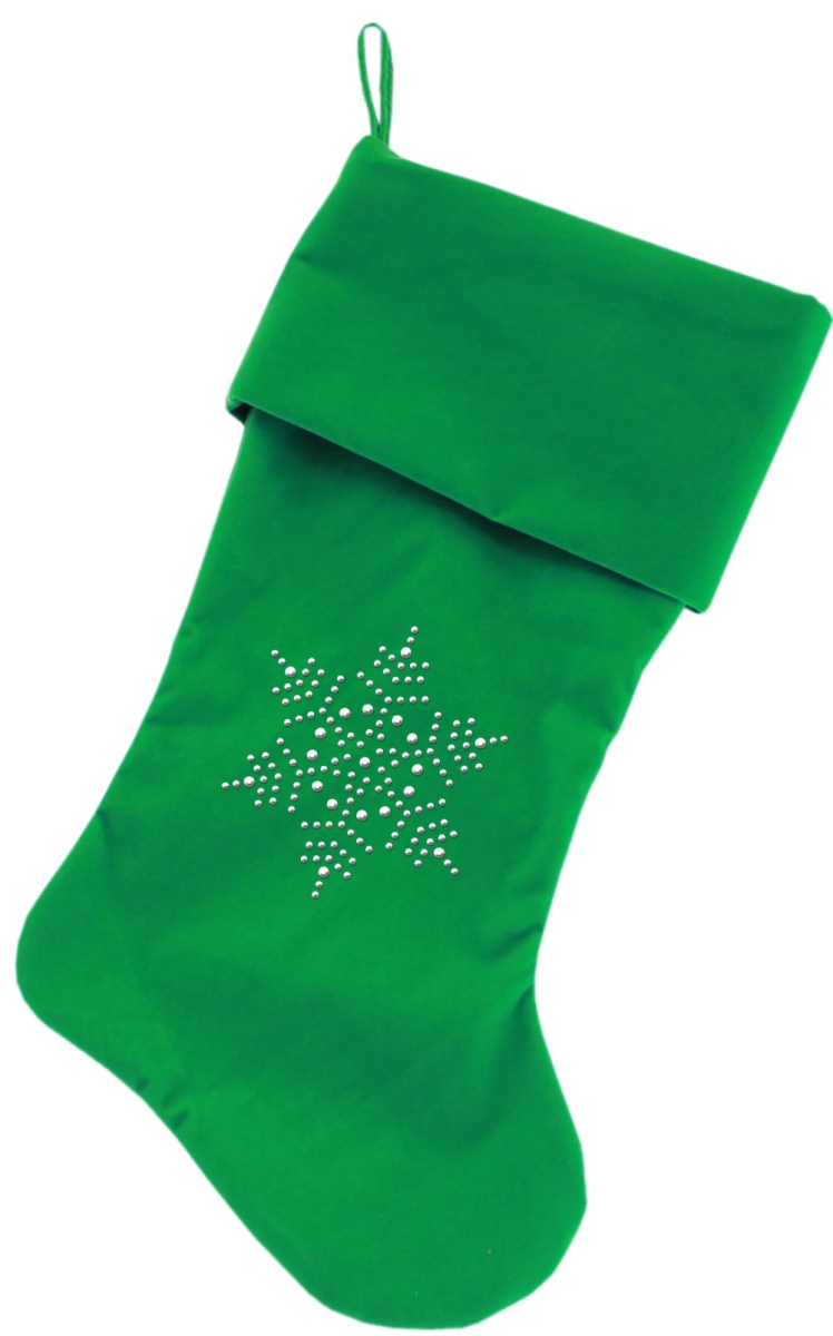 18 In. Snowflake Rhinestone Velvet Christmas Stocking - Green