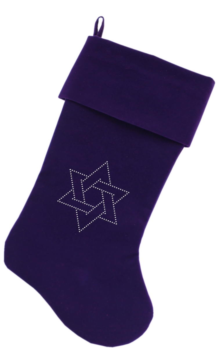 63-08 Pr 18 In. Star Of David Rhinestone Velvet Christmas Stocking - Purple