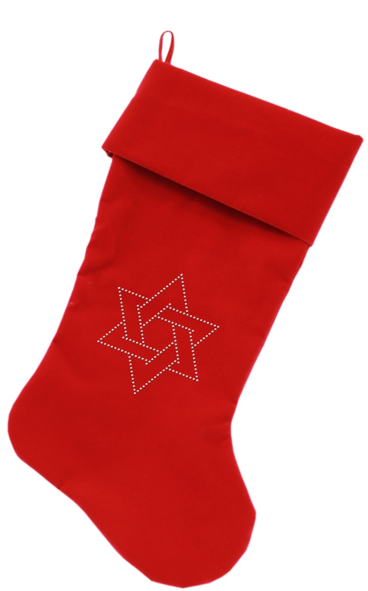 63-08 Rd 18 In. Star Of David Rhinestone Velvet Christmas Stocking - Red