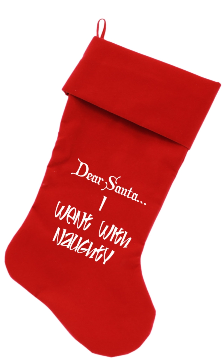 64-02 Rd 18 In. Went With Naughty Screen Print Velvet Christmas Stocking - Red