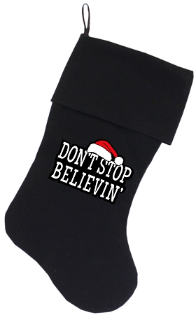 64-03 Bk 18 In. Dont Stop Believin Screen Print Velvet Christmas Stocking - Black