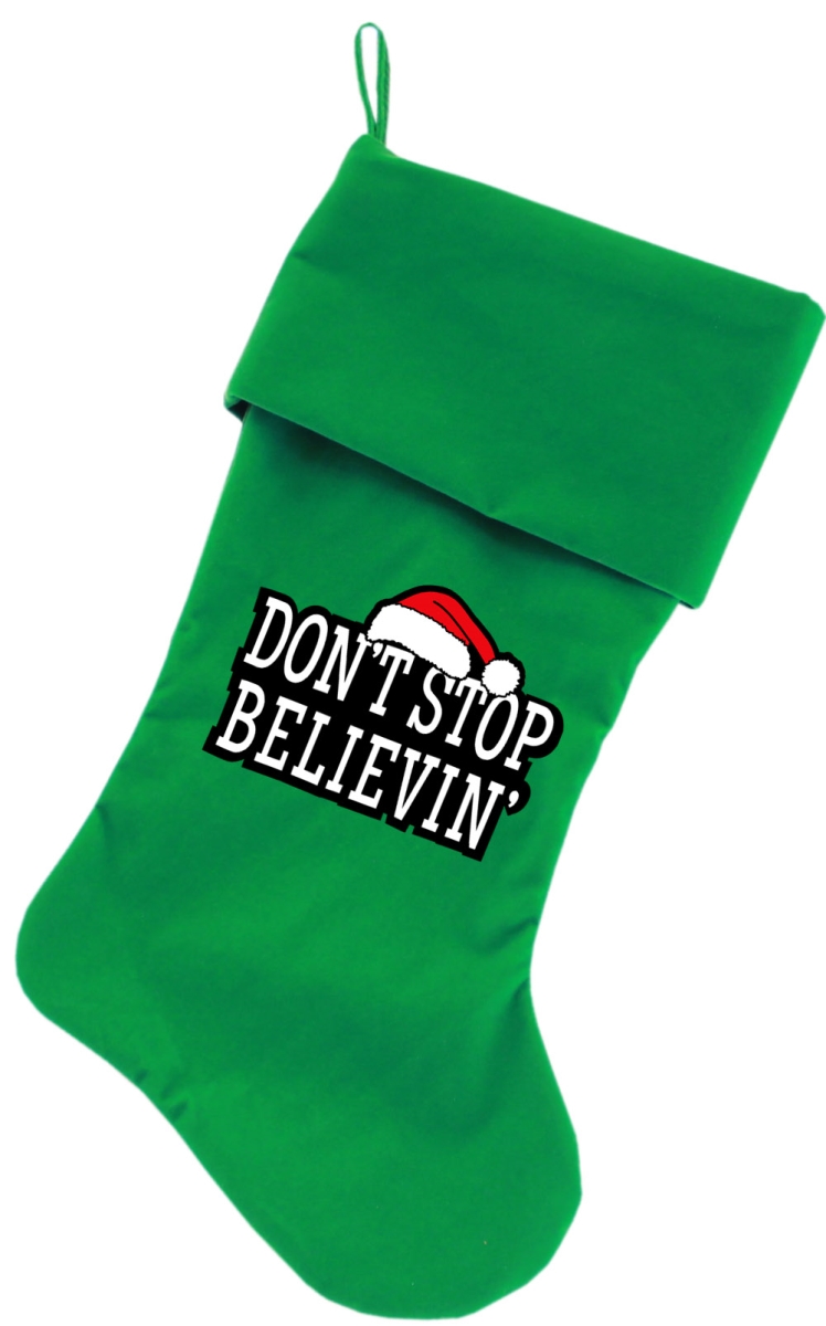 64-03 Gr 18 In. Dont Stop Believin Screen Print Velvet Christmas Stocking - Green