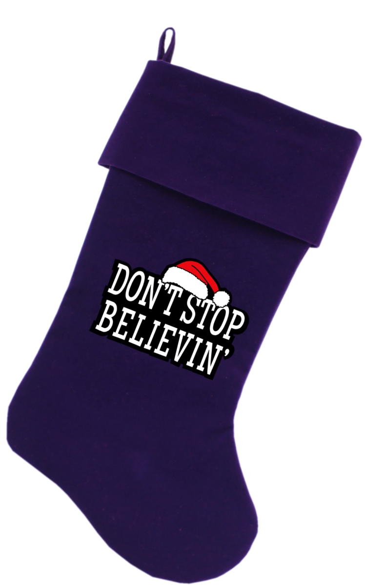 64-03 Pr 18 In. Dont Stop Believin Screen Print Velvet Christmas Stocking - Purple