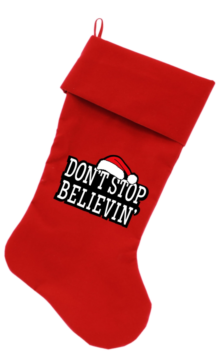 64-03 Rd 18 In. Dont Stop Believin Screen Print Velvet Christmas Stocking - Red