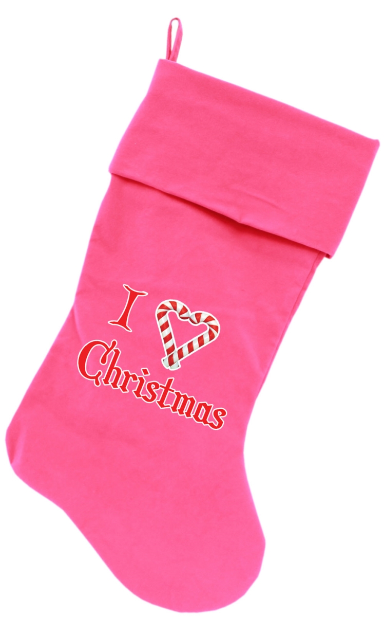 18 In. I Heart Christmas Screen Print Velvet Christmas Stocking - Pink